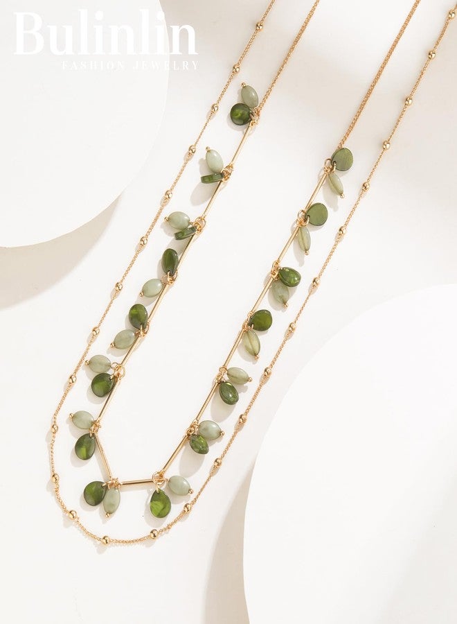 BULINLIN Layered Long Necklaces for Women Long Beaded Chain Necklace CostumeJewelry Mothers Day Gifts for Mom(Green) - Image 2